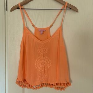 Lilly Pulitzer Katen Embroidered Crinkled Gauze Tasseled Crop Tank Top Size: L